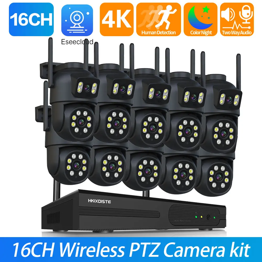 4K 8MP Wifi PTZ Security Camera Kit 8CH Outdoor Auto Tracking CCTV Video Surveillance Kit Color Night Vision  Wireless NVR Kit
