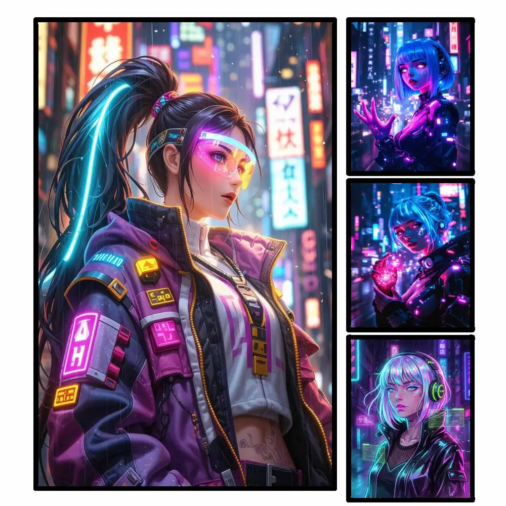 Neon Cyberpunk Girl Poster Modern Aesthetic Wall Art | Sleek Gaming Space Decor & Versatile Gift Ideas
