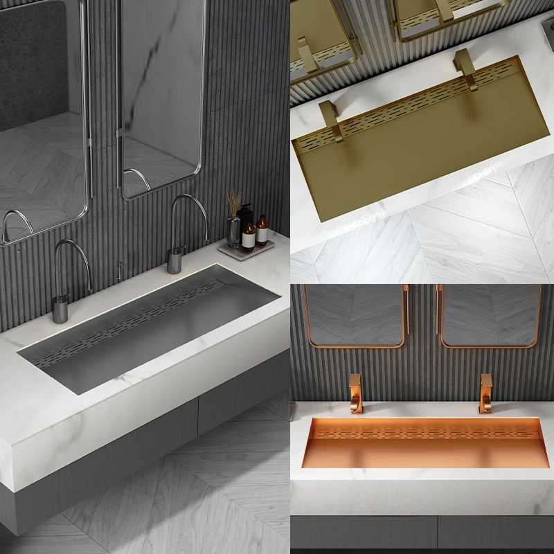 Concealed drainage and large-sized stainless steel basin under the table, rectangular embedded wash basin