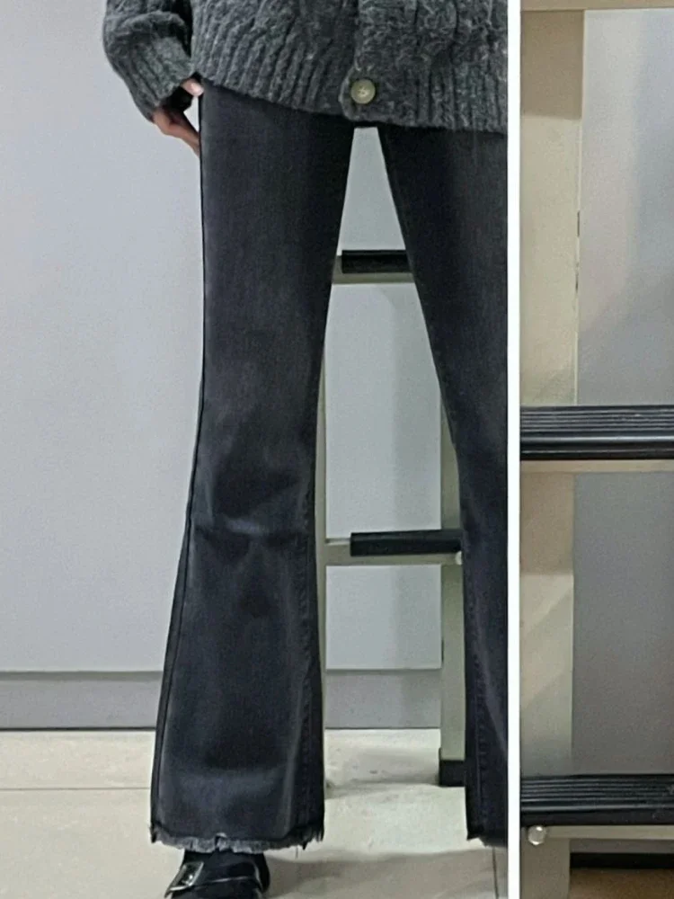 Moda jeans feminino primavera alargamento denim calças estilo coreano all-match cintura alta magro feminino sólido harajuku popular chique elegante