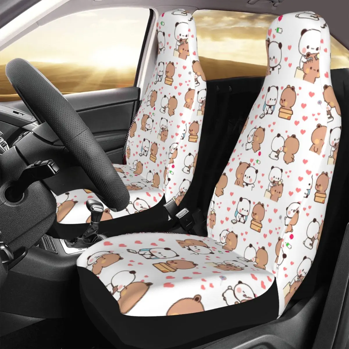 Bubu Dudu Love Story Universal Car Seat Cover Off-Road Travel Cute Panda Bear Seat Covers Fiber Car Accessories