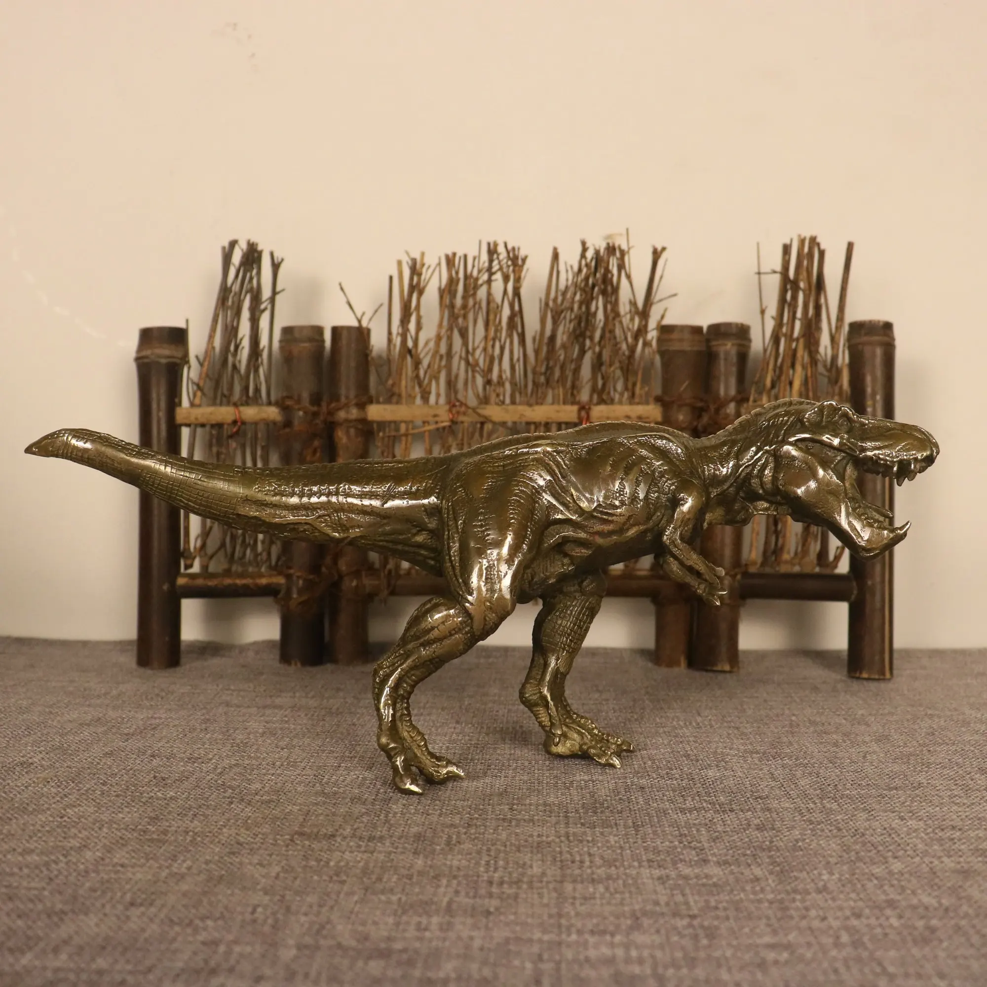 

13"Tibetan Temple Collection Old Bronze Dinosaur Tyrannosaurus statue Amass wealth Ornaments Town house