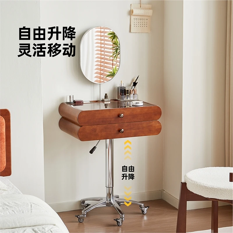 Creative Adjustable Height Rolling Vanity Table Mirror Wooden Drawer Mobile Makeup Stand Bedroom Cosmetic Dresser Home Furniture