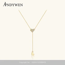 ANDYWEN Women 925 Sterling Silver Ajustable Flexible Fix Pulling Heart Long Chain Necklace Transformer Rubber Stopper Jewelry