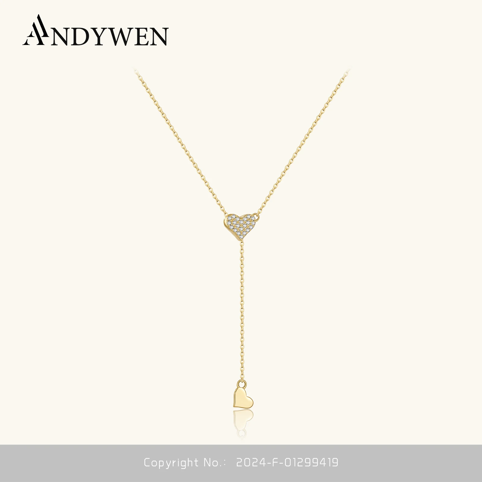 ANDYWEN Women 925 Sterling Silver Ajustable Flexible Fix Pulling Heart Long Chain Necklace Transformer Rubber Stopper Jewelry