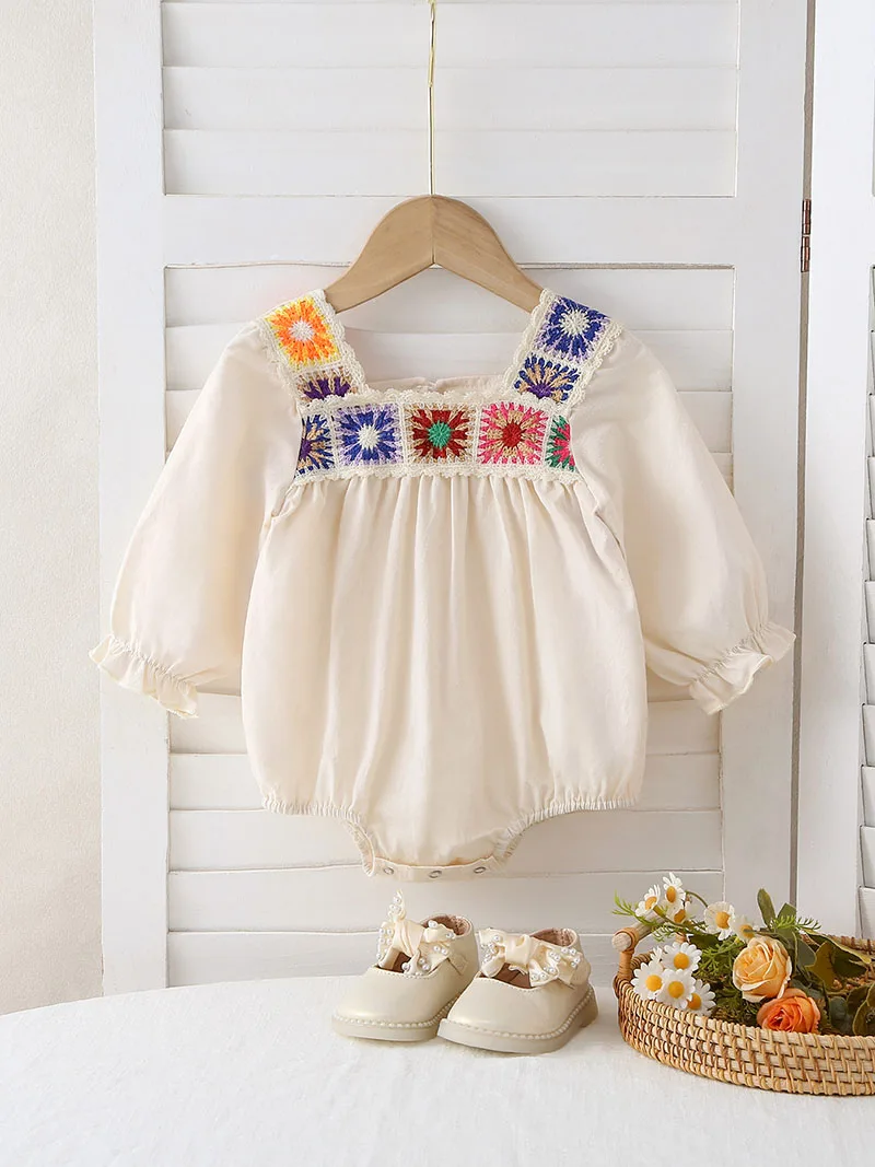 MILANCEL New Autumn baby bodysuit 3-18M cute embroidery Girls Toddler jumpsuit Loose Korean Infant Long sleeves One Piece