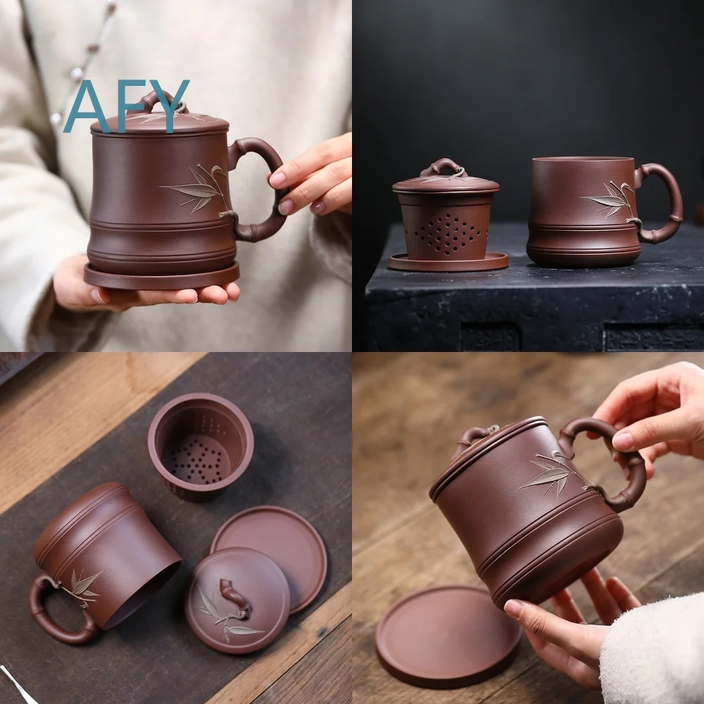 Custom Yixing Zisha Bamboo Joint Lid Cup with Tea Water Separation for Office Home Use Gift Box Set for Teacup for Tea Lover