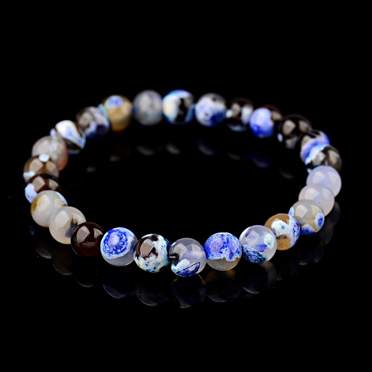 Classic Blue Agates Bracelets Natural Stone Beads Elasticity Rope Men Women 8MM Reiki Opal Bracelet Wholesale