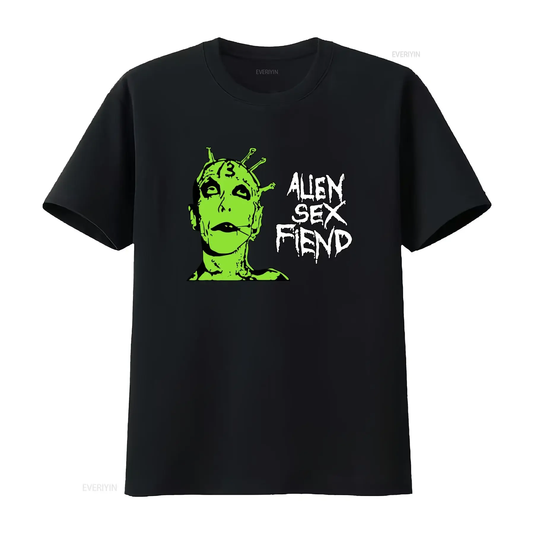 Gothic Punk Alien Sex Fiend Band Neon Green Print Casual Streetwear T Shirt vintage Washed Slightly Versatile Stylish Soft