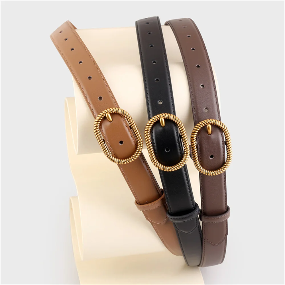 

Ремень из натуральной кожи для женщин, золотой цвет, пояс с металлической пряжкой, корейский дизайн, регулируемые ремни, джинсы, футболки, аксессуары
