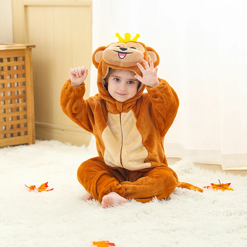 

Halloween Baby Clothes Monkey with Crown Costume Plush Hooded Onesie Soft Warm Animal Role Play Party Romper Boys Girls Outfit