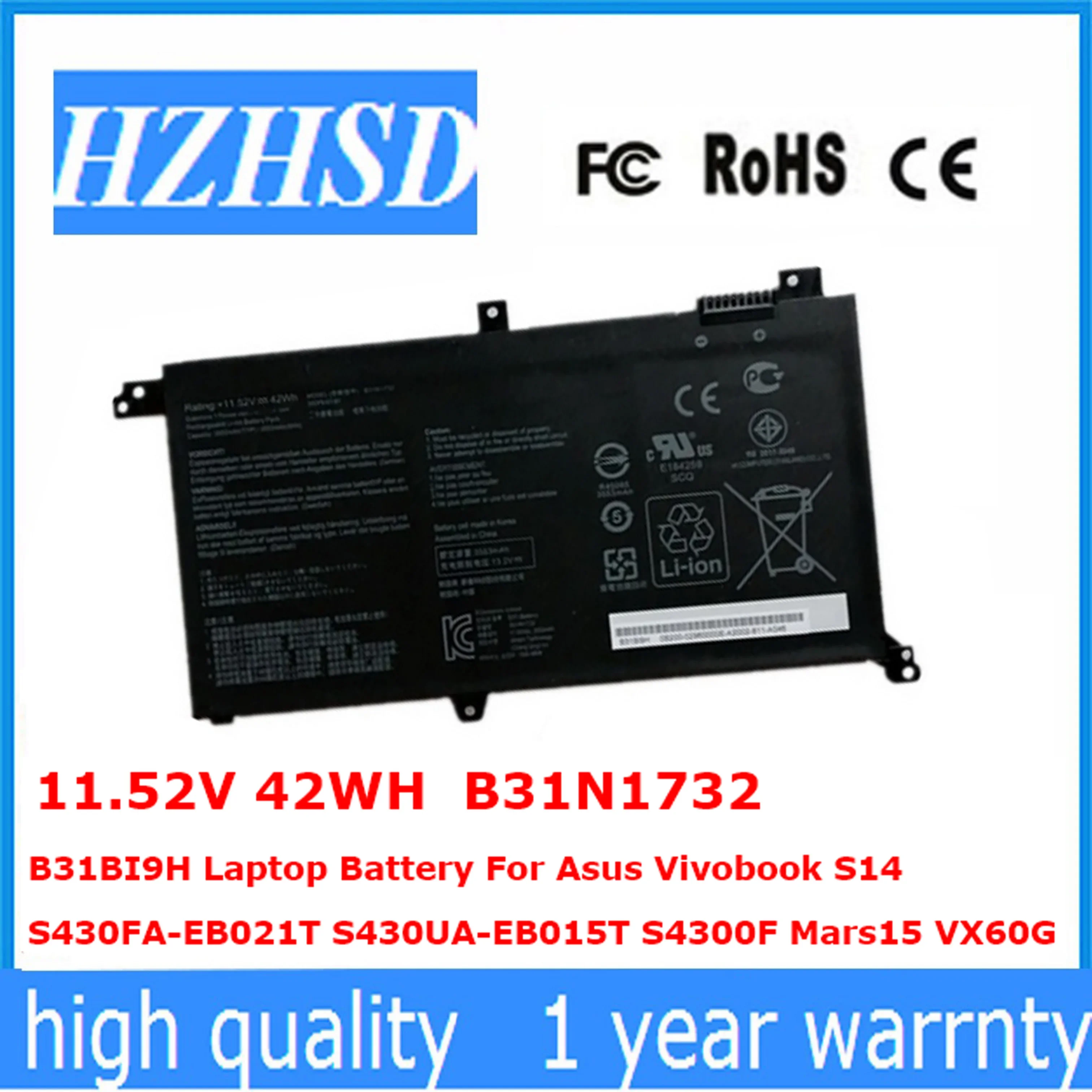 11.52V 42WH B31N1732 Laptop Battery for ASUS VivoBook X430UA X430UF X430UN X430FA X430FN X571G X571LH X571GT S4300F