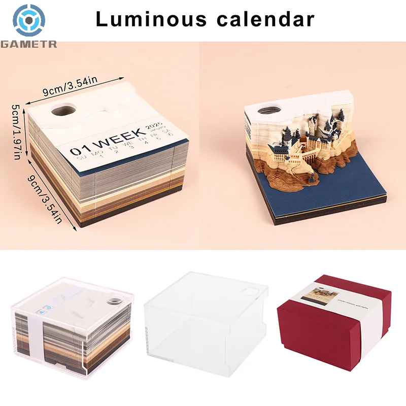 Castl Desk Calendar With LED Lights 2025 Calendar Memo Pad Creative Desk Calendar DIY Notes Notepad 3D Art Calendar Paper