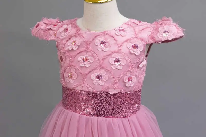 여자아이들을 위한 정장 드레스, 쉬폰 생일 파티 가운, 자수 스팽글 꽃무늬 치마 크리스마스 파티 공주 할로윈 가운