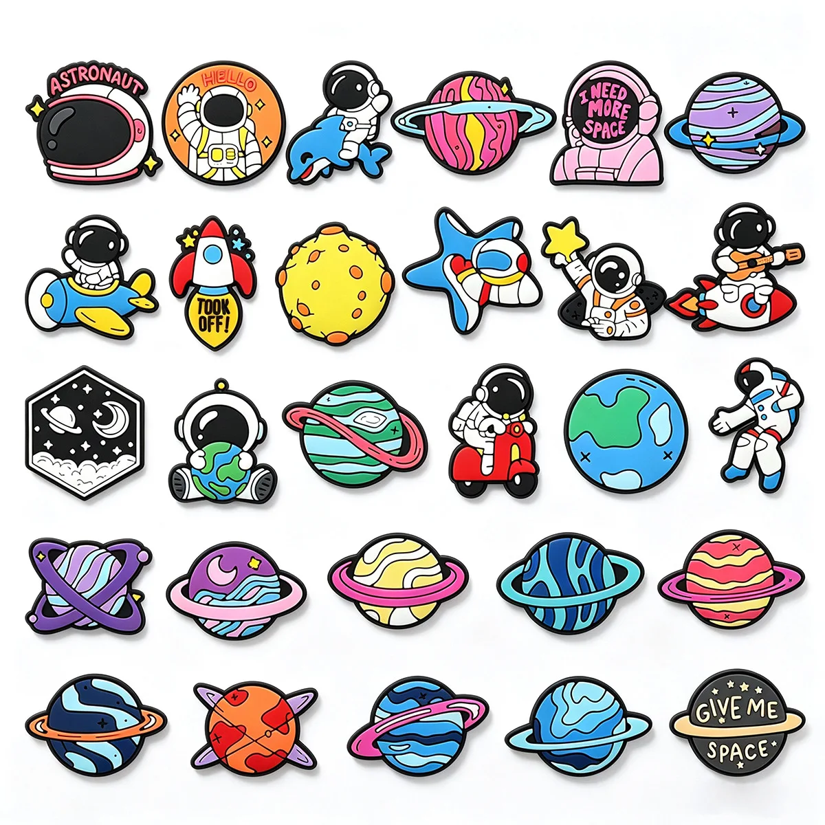 12-28pcs Planet Series Cute Astronaut Shoe Charms For Slides Sandals, PVC Shoe Decorations Accessories For Friend Party Gifts