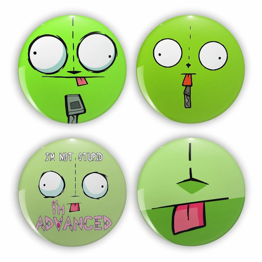 Alfileres de hojalata con cara de alienígena verde de dibujos animados, broches de botón Kawaii Invader ZIM, insignias de solapa bonitas, mochila, regalo de joyería para amigos