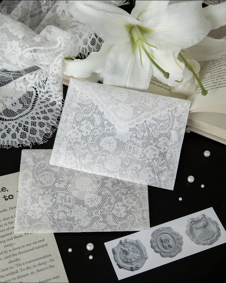 4-teiliges Set Vintage Spitzen-Papierumschläge Kreative Nostalgische Postkarten-Aufbewahrungstasche Feuerlackumschlag Briefzubehör – Detail 6