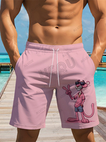 MINISO Summer New Cartoon Pink Panther Print Men's Shorts Quick Dry Beach Swimming Hawaii Vacation Casual Unisex Shorts Pants