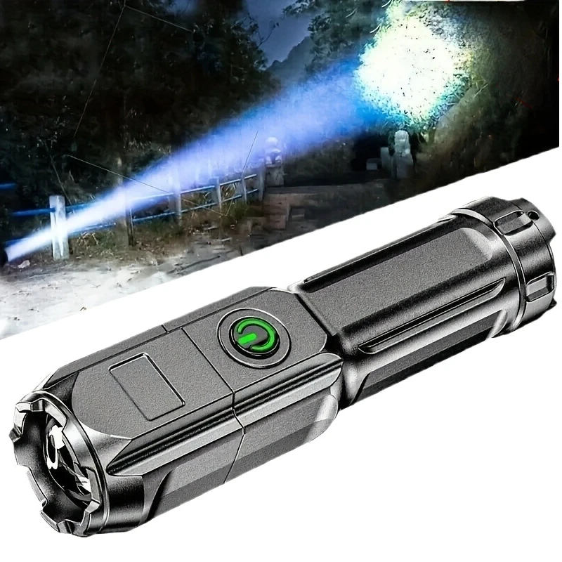 1 Tactical Variable Zoom Flashlight, Portable Multifunctional Outdoor Light, Suitable For Camping Use, Rechargeable Flashlight