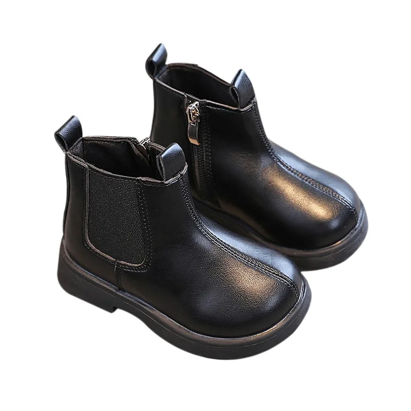 Autumn PU Leather Zipper Boots Toddler Little Kids Winter Waterproof Outdoor Ankle Boots