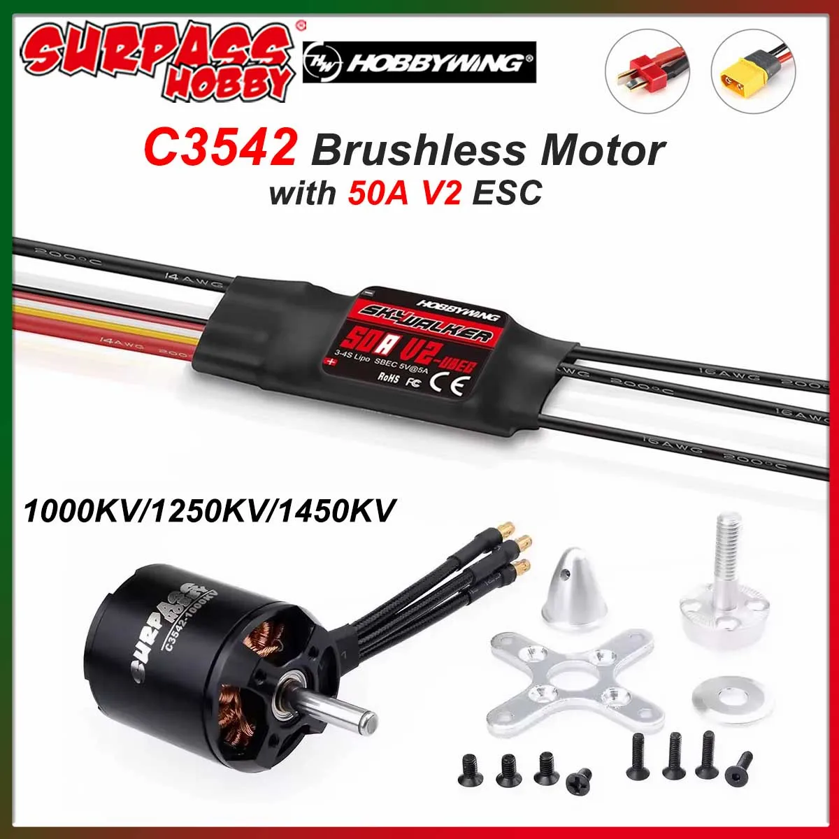 

Surpass Hobby C3542 Бесщеточный двигатель Skywalker V2 50A ESC Combo 1000/1250/1450KV для RC FPV Дрон Игрушка-планер с неподвижным крылом
