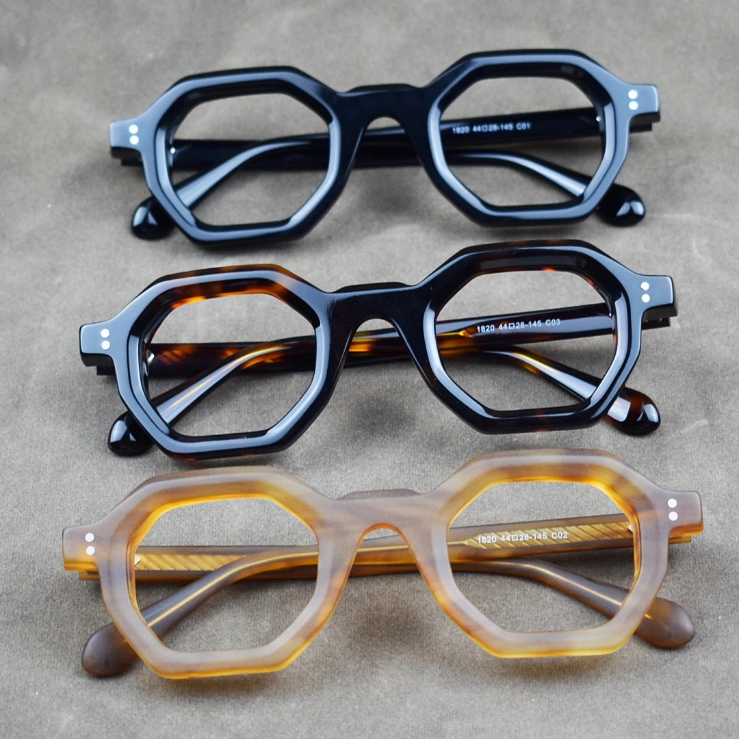 Vintage Hexagon Acetate Eyeglasses Frames for Women Men Retro Octagonal Optical Glasses Frame Myopia Prescription Spectacles 202
