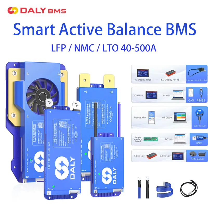 DALY Smart BMS Active  Balance BMS Lifepo4 3S 4S 12V 8S 24V 16S 48V 250A 3.2V Li-ion 3.7V LTO Battery Bluetooth Electric Bike