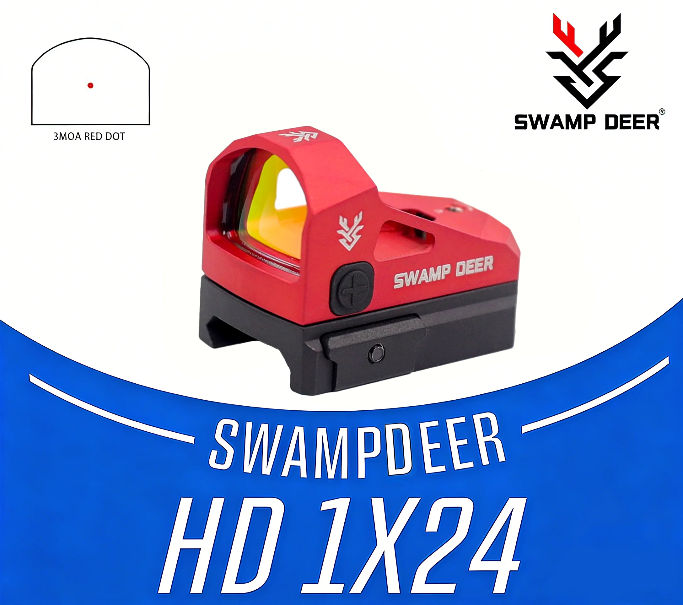 

SWAMP DEER HD 1x24 3MOA Red Dot Sight Tactical Reflex Scope with RMR Footprint Fit Picatinny Mount Glock Pistol shooting