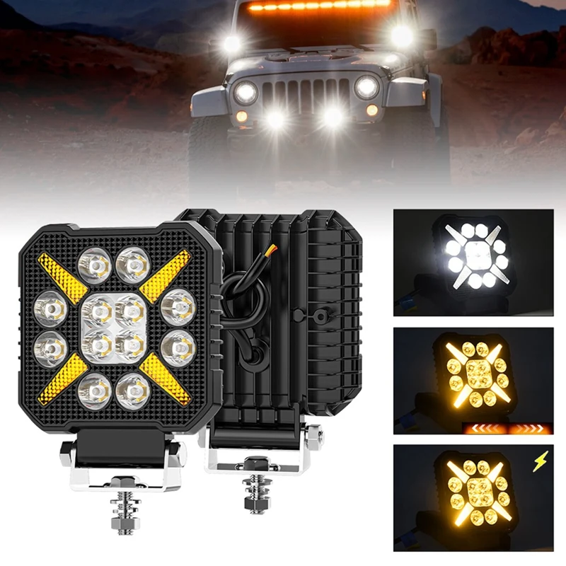 TKOH-4 Inch Car Square LED Work Light Strobe Headlight White Yellow Offroad Driving Light Spotlight For Truck Cars Suv Boat