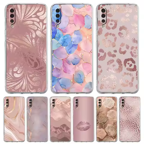 Phone Case For Samsung A16 A14 A12 A22 A32 5G A34 A42 A52 A54 A50 A70 A40 A20E A10S A20S A04S A06 Cover Beautiful Rose gold art