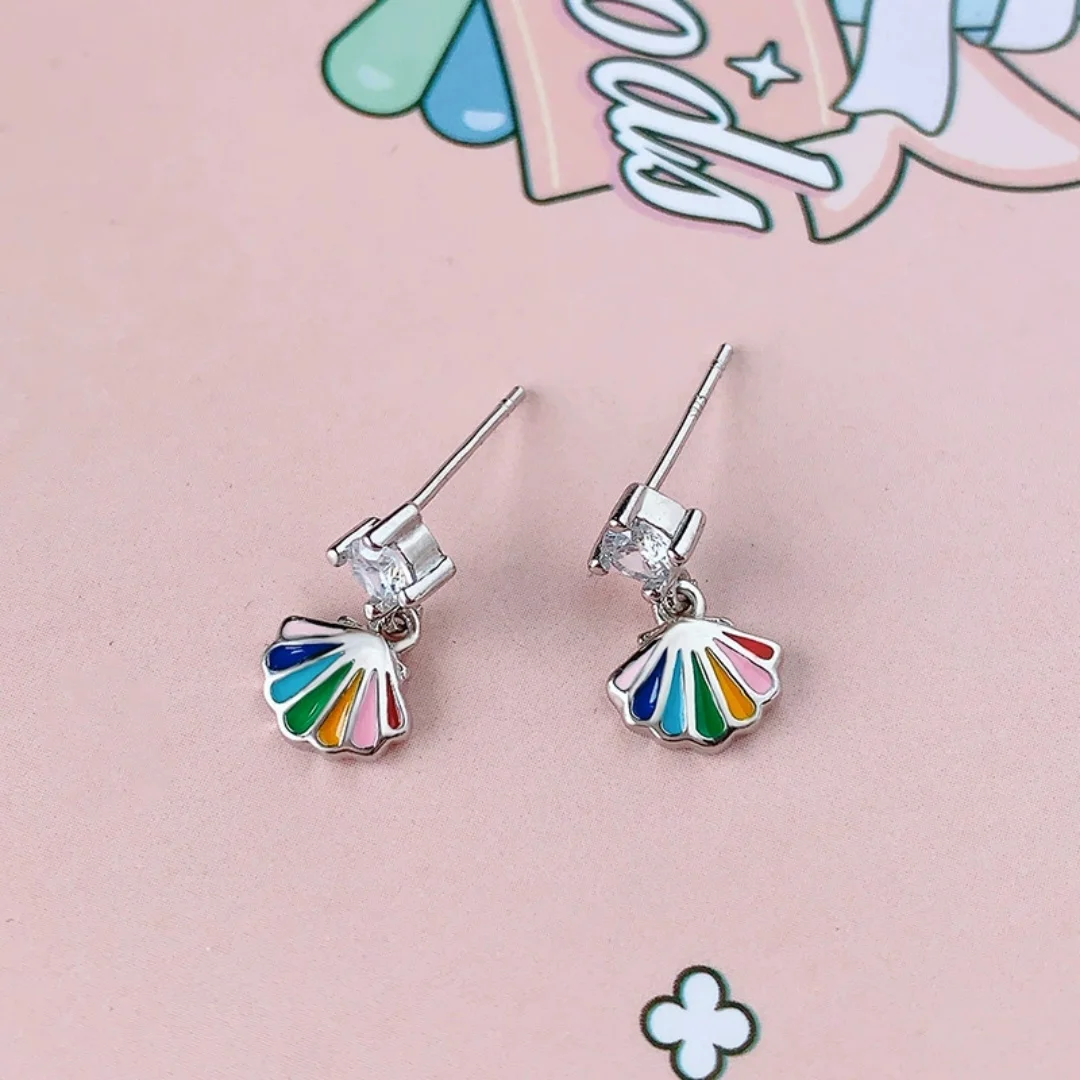 Uini Tail Hot selling New Product Fashionable 925 Pure Silver Colorful Shell Earrings Trendy Sweet High Quality Jewelry ED374