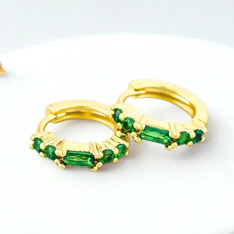 

925 Sterling Silver Needle Colorful Square Zirconia Hoop Earrings Women's Fashion Circular Gold Earrings Fine Jewelry Gifts