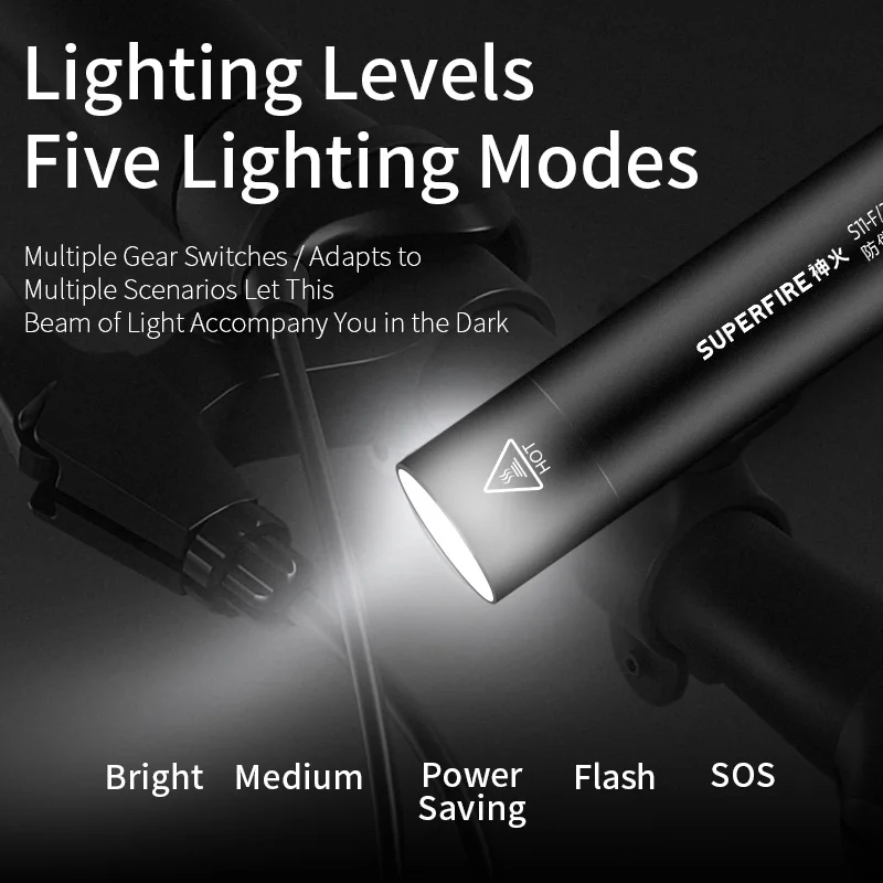SUPERFIRE S11-F 2W Zoomable Flashlight Rechargeable Portable Tactical Torch Light For Work Camping Hiking Cycling Fishing