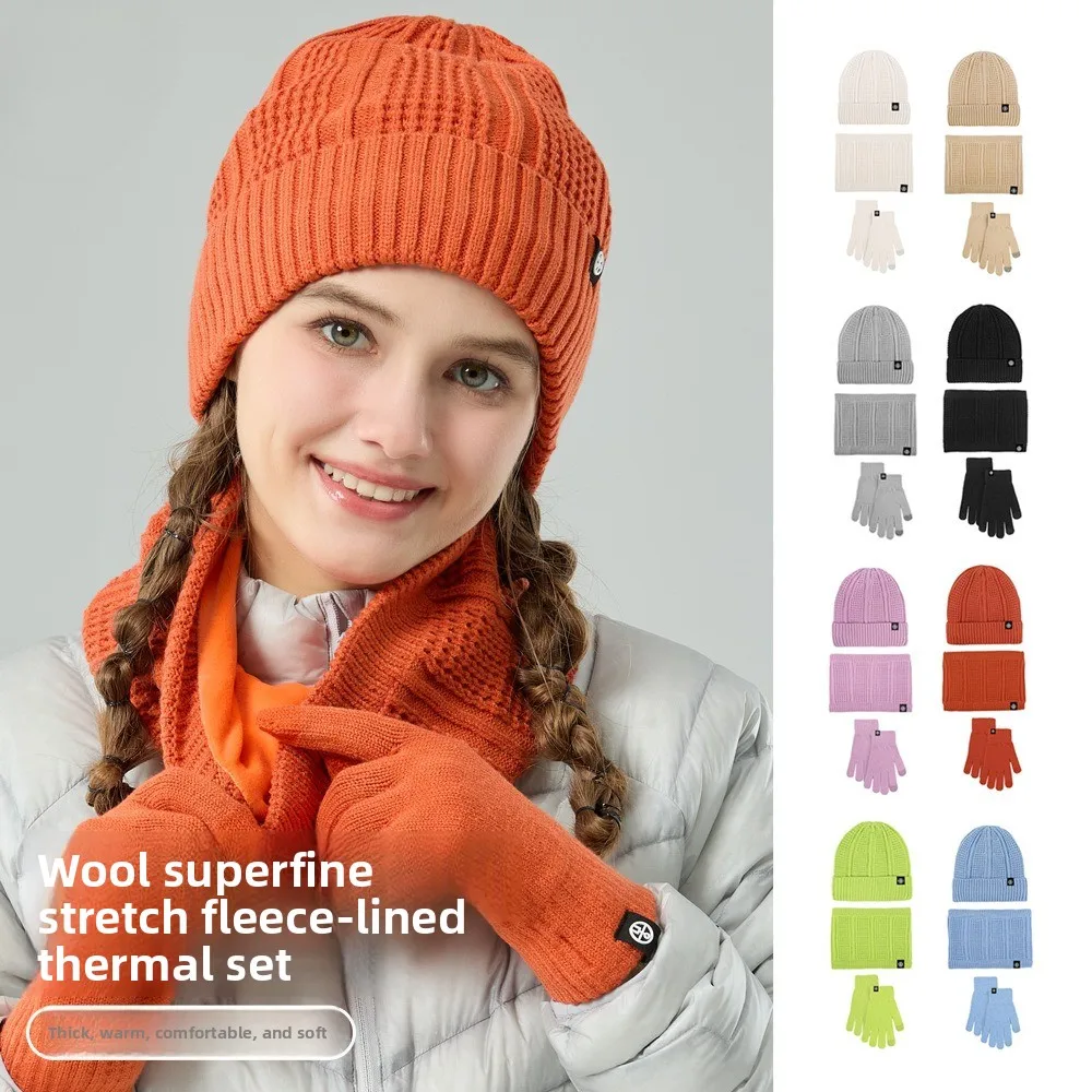 الشتاء الأوروبي الأمريكي بسيط وعصري في الهواء الطلق يندبروف محبوك الصوف الدافئة ورقيق قبعة وشاح قفازات ثلاث قطع مجموعة