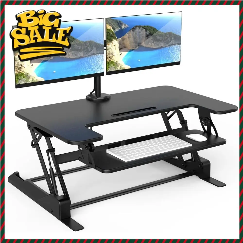 Adjustable Dual Monitor Standing Desk Converter, 36 Wide, with 2 Mounts, BlackLimited time