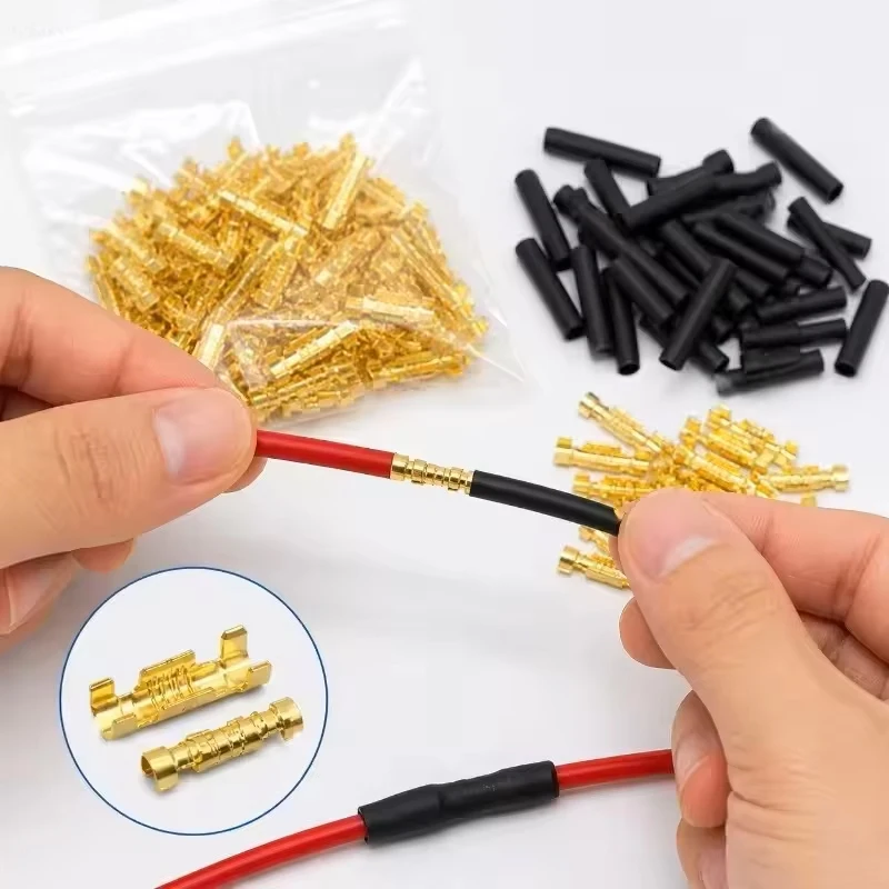 100 Sets U-Shaped Electrical Wire Connectors Set Crimp Terminals Block for Wiring Cable Lock Heat Shrink Tube Kits