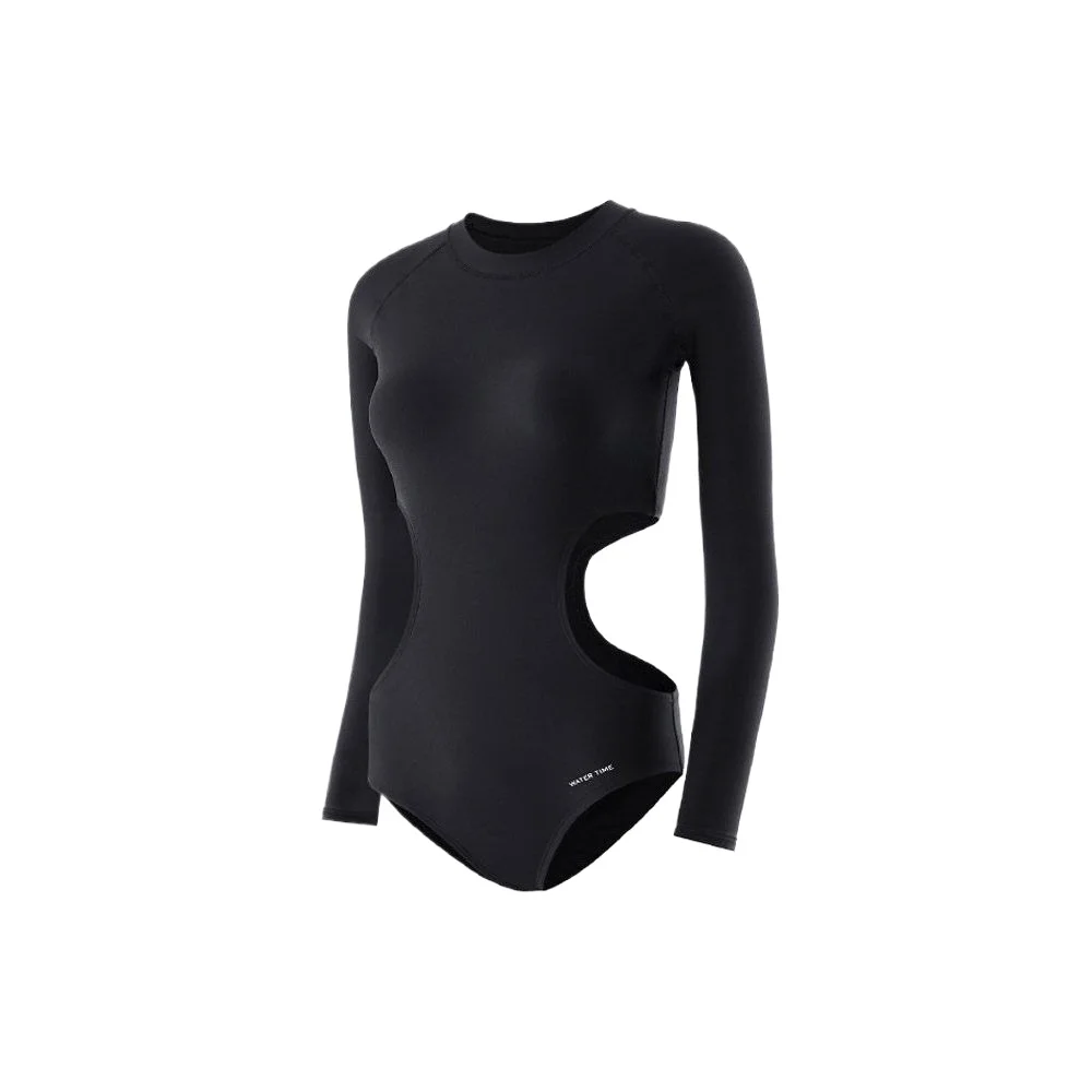 

New Genuine Girls Black Color Swimsuit, One-piece Long-sleeved Swimsuit Black Cutout Surf Clothing