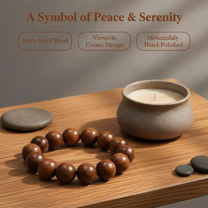 1Pcs Natural Black Huanghuali Wood Beaded Bracelet Smooth Polish Adjustable Size for Daily Wear Women Men Fashion Wrist Decor