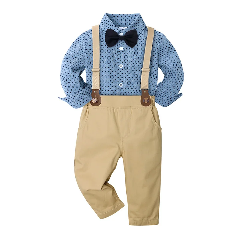 

Baby Boy Wedding 1-7 Years Clothes Spring Autumn Long Sleeves Printed Lapel Shirt Suspender Trousers Toddler Baby Gentleman Suit