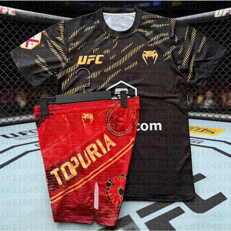 Camiseta y Pantalones Cortos de Entrenamiento de Boxeo UFC Ilia Topuria para Hombre, Transpirable, de Secado Rápido, Jersey para Lucha Libre, Correr, Absorbente de Sudor