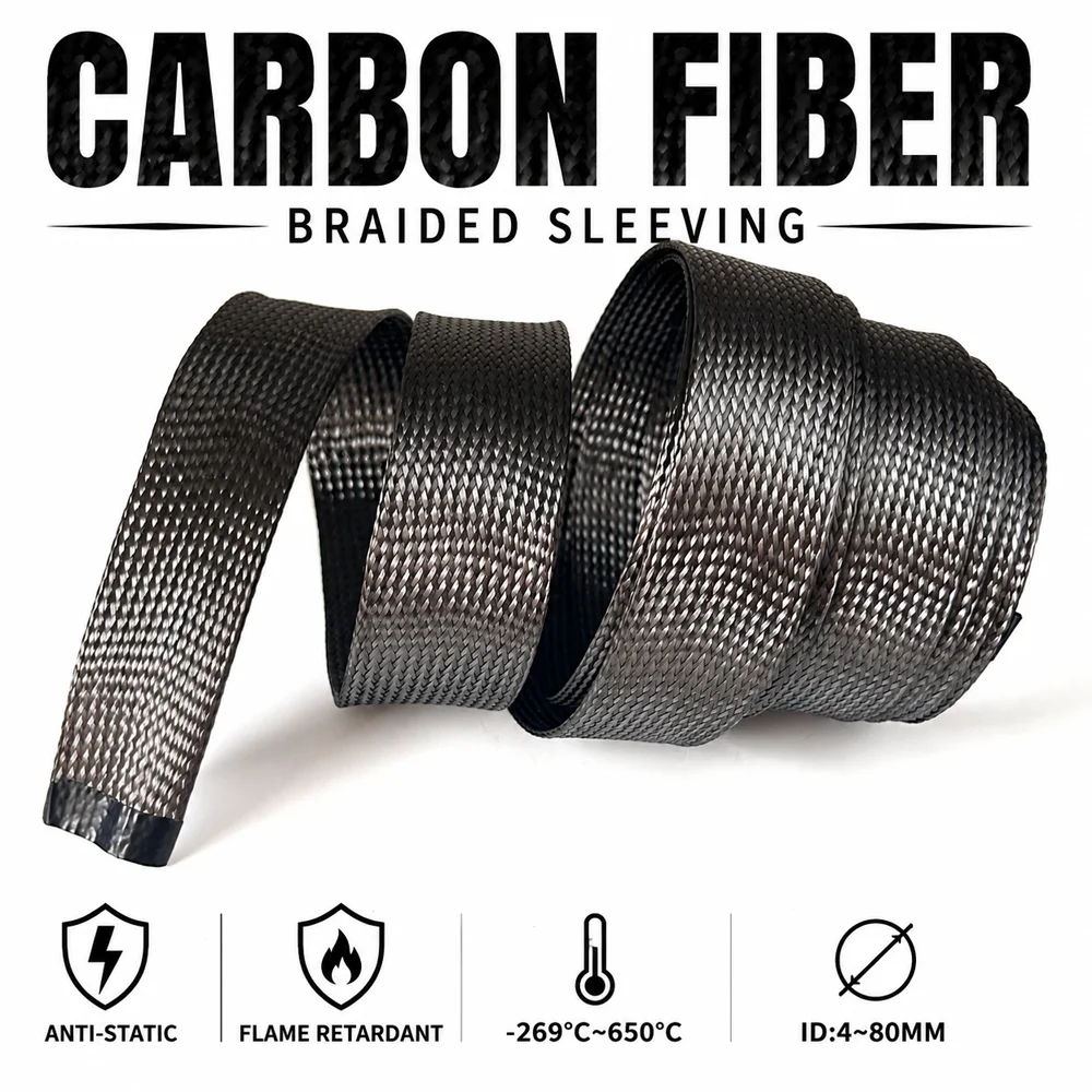 Manchon en fibre de carbone noire haute résistance (4 mm à 80 mm) pour la protection des faisceaux de câbles automobiles, léger et décoratif