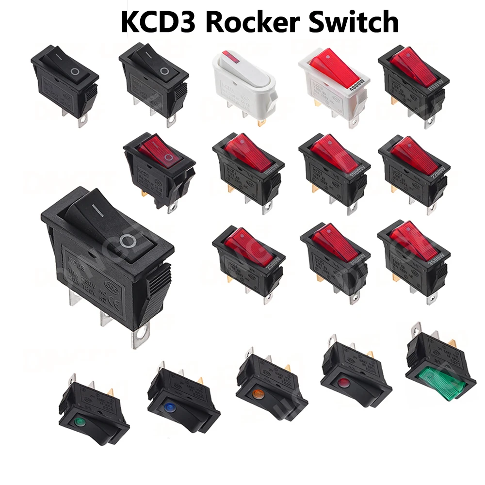 1PCS 16A 250V/20A 125V AC ON-OFF-ON ON-OFF KCD3 Rocker Switch  2 Position 3Pins Electrical equipment With Light Power Switch