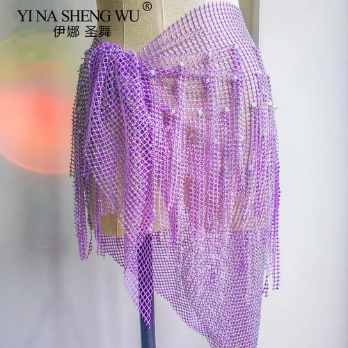 Imagen 2 del producto Cadena de cintura para danza del vientre, triángulo de diamantes, borla multicapa, bufanda de cadera, danza del vientre, traje de diamante brillante, cinturón de rendimiento