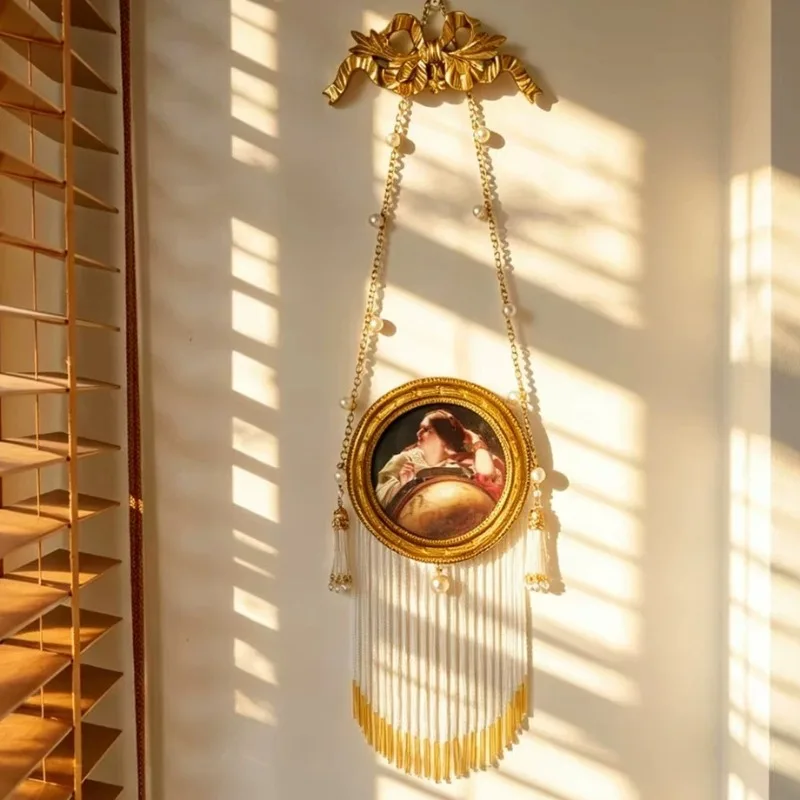 Retro Aesthetic Wall Decoration Luxury Round Macrame Hanging Decor Pearl Fringed Pendant Elegant Wall Decoration Home Ornaments