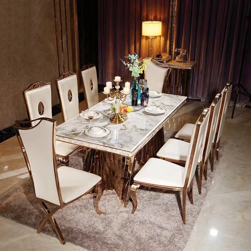 Light Luxury Dining Table And Chair Combination Household Small Apartment Rectangular Marble Dining Table Simple And Creative