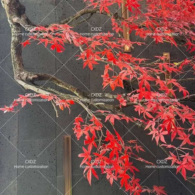 Creative Suspended Wall Hanging Red Maple Tree Simulation Green Plant Landscaping Indoor Entrance Hotel Sales Department Tea