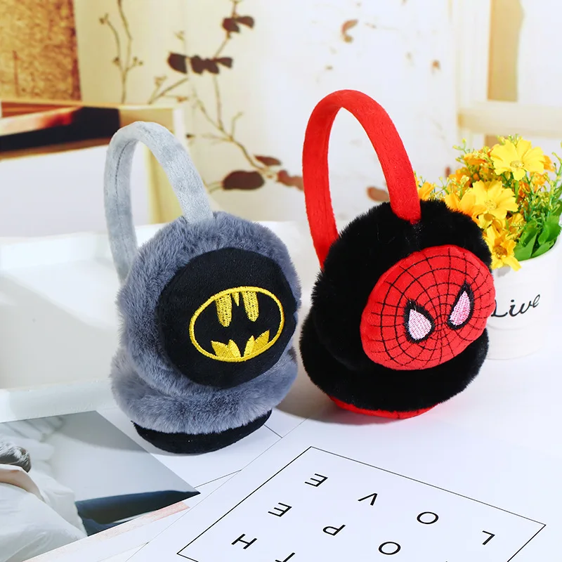 New Marvel Anime Peripheral Spider Man Cartoon Headwear Warm Earmuffs Captain America Batman Cold Protection for Kids Student