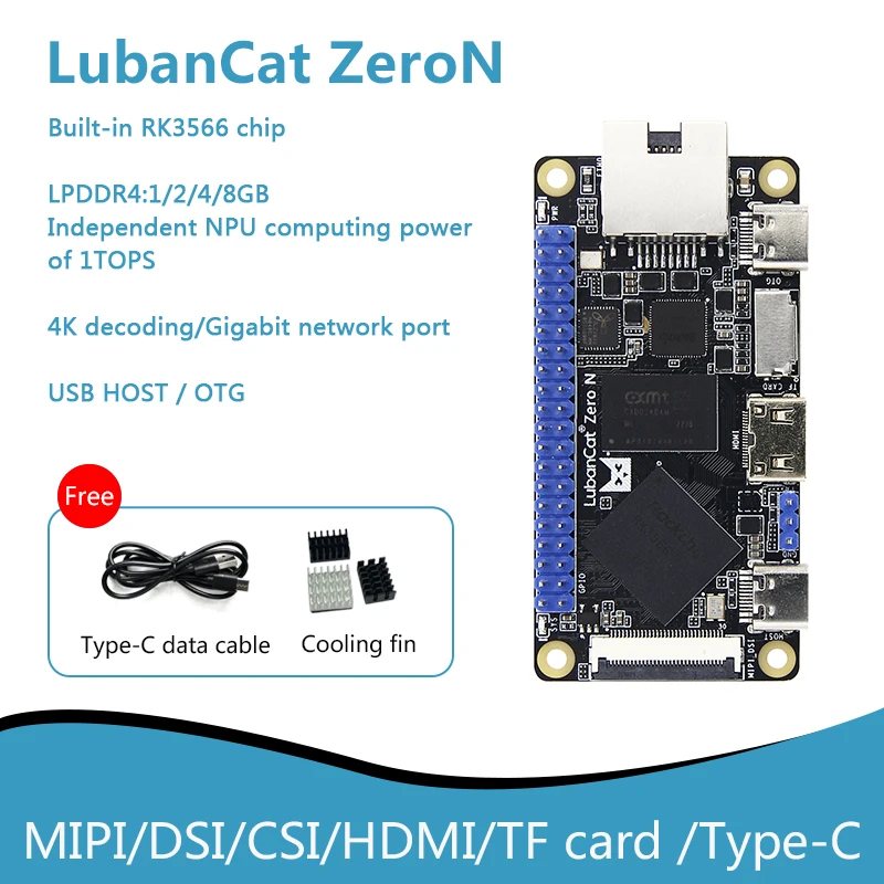 

LubanCat Zero N Development Board With Built-in RK3566 Chip LPDDR4-1GB/4GB 4K Decoding Gigabit Network Port USB HOST/ OTG