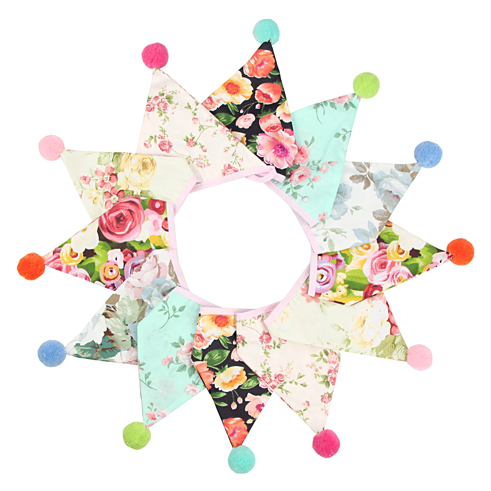 3,2 m Vintage-Blumenstoff-Wimpelkette, 12 Wimpel-Flaggen mit Kugeln, Hochzeit, Party, Dekoration, Banner, Zuhause, Babyparty, Karneval, Girlande – Detail 25
