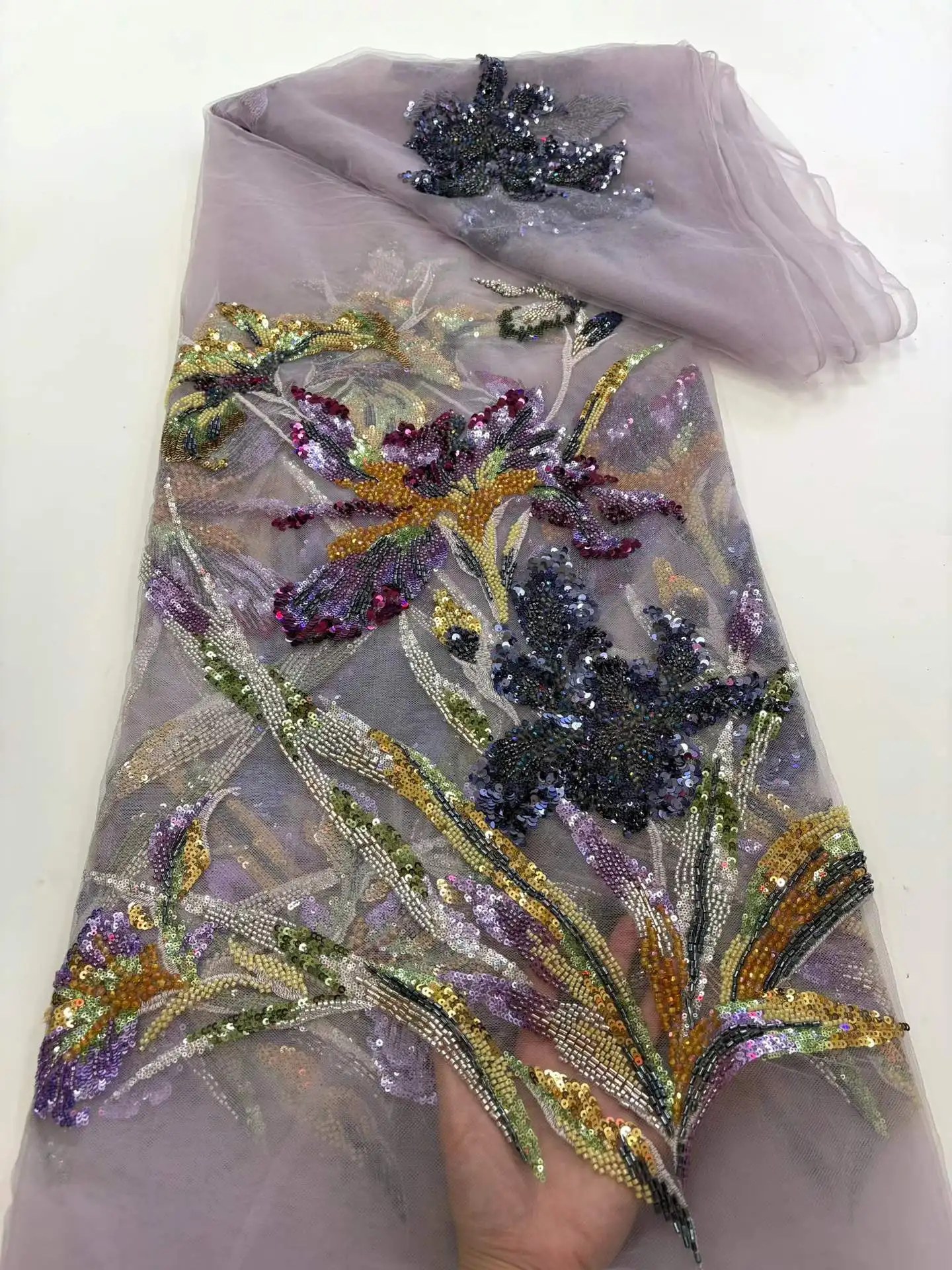 

2026 Luxury Exquisite High-end New French Handmade Beaded Sequin Embroidered Mesh Lace Fabric Full Beaded Women's Wedding Dress